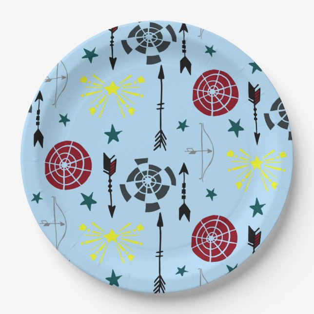 Blue Archery Bows Arrows and Targets Paper Plate (Front)