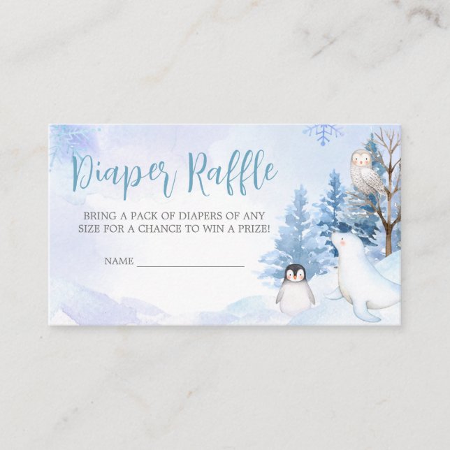 Blue Arctic Animals Baby Shower Diaper Raffle Enclosure Card (Front)