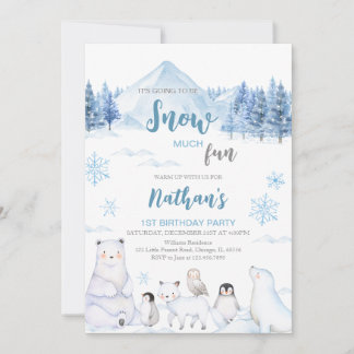 Blue Arctic Animals Birthday Invitation