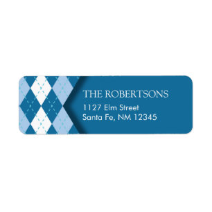 Blue Argyle Address Label