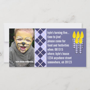 Blue Argyle Birthdy Photo Invitation