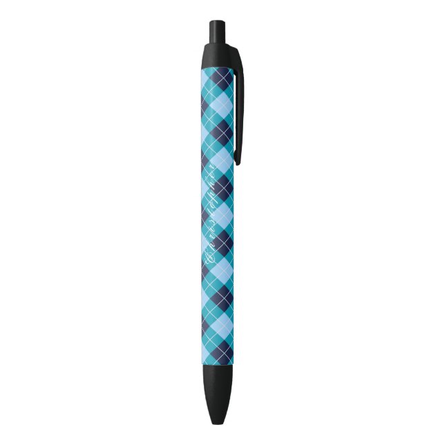 Blue Argyle Black Custom Name  Ink Pen (Bottom (Vertical))