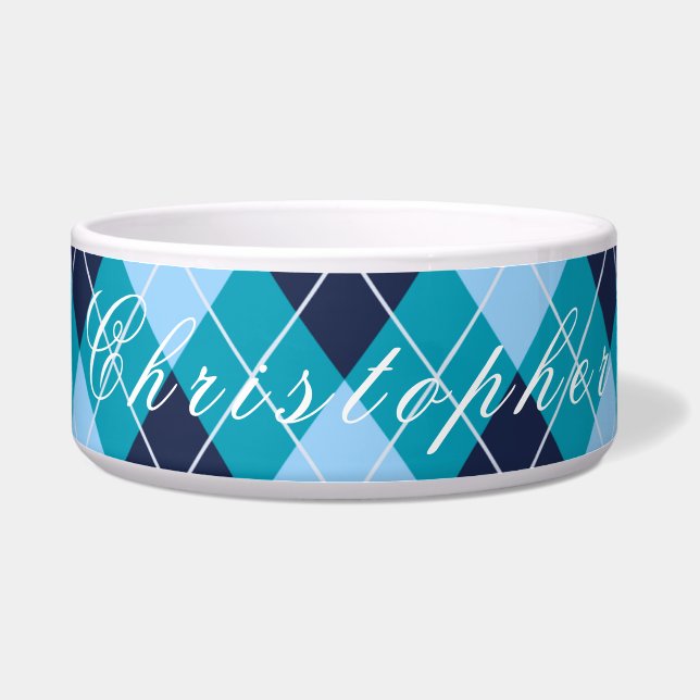 Blue Argyle Black Custom Name pet (Front)