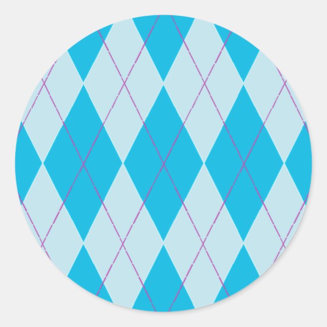 Blue Argyle Classic Round Sticker (Front)