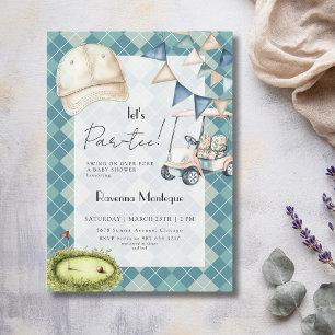 Blue Argyle Golf Cap Flag Lets Par Tee Baby Shower Invitation
