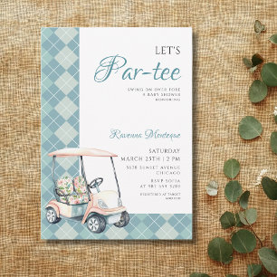 Blue Argyle Golf Cart Lets Par Tee Baby Shower Invitation