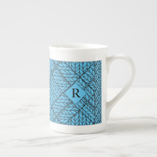 BLUE ARGYLE KNIT Bone China Mug + Text 