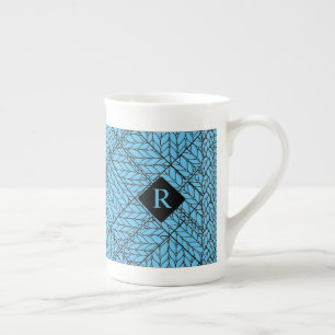 BLUE ARGYLE KNIT Bone China Mug + Text II