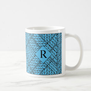 BLUE ARGYLE KNIT White Mug + Initial