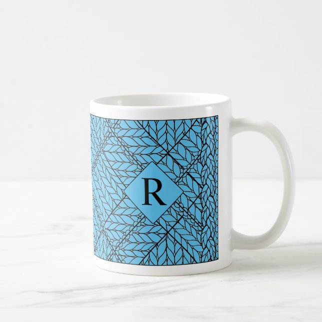 BLUE ARGYLE KNIT White Mug + Initial (Right)
