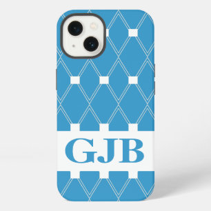 Blue Argyle Lattice with monogram iPhone 13 Case