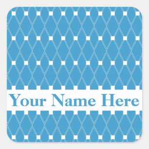 Blue Argyle Lattice with monogram Square Sticker