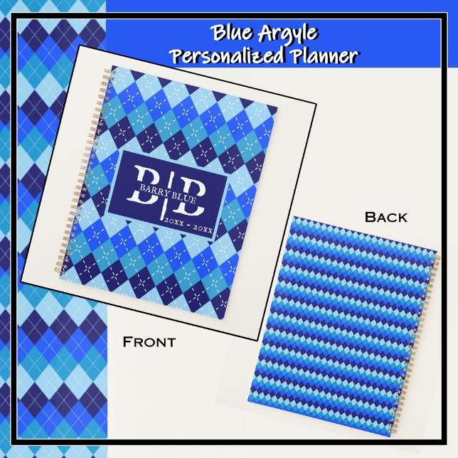Blue Argyle New Job Back To School Personalized  Planner (New job, new business, blue argyle personalized planner.)