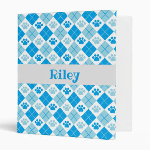 Blue Argyle Paw Print Pattern Binder