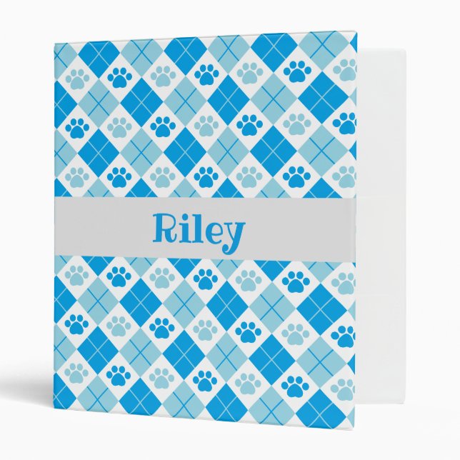 Blue Argyle Paw Print Pattern Binder (Front/Inside)
