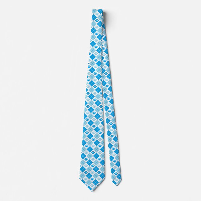 Blue Argyle Paw Print Pattern Tie (Front)