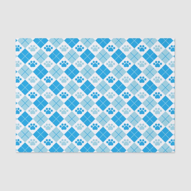 Blue Argyle Paw Print Pattern Tissue Paper (Front)