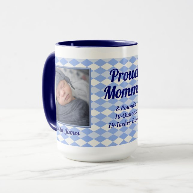 Blue Argyle Proud Mommy 2 Photo Mug (Front Left)