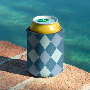 Blue Argyle Vintage Pattern Can Cooler