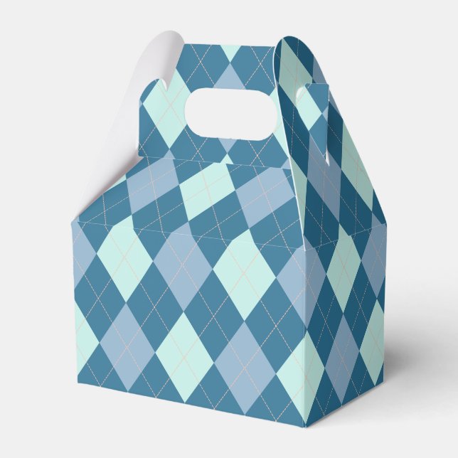 Blue Argyle Vintage Pattern Favor Box (Front Side)