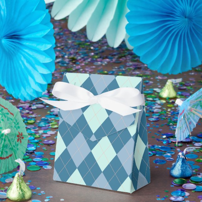 Blue Argyle Vintage Pattern Favor Box (Party)