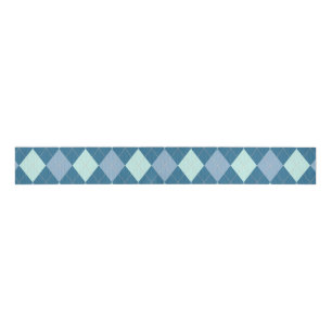 Blue Argyle Vintage Pattern Grosgrain Ribbon