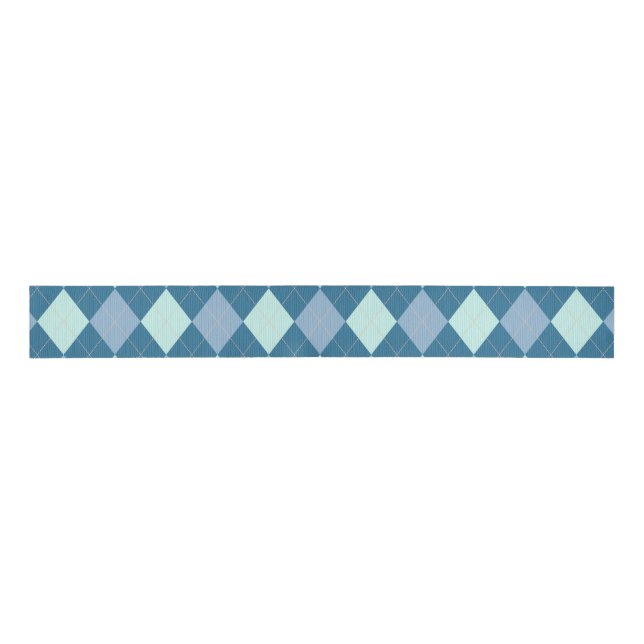Blue Argyle Vintage Pattern Grosgrain Ribbon (Front)