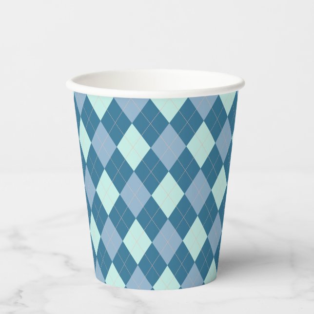 Blue Argyle Vintage Pattern Paper Cups (Front)