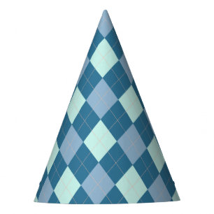 Blue Argyle Vintage Pattern Party Hat