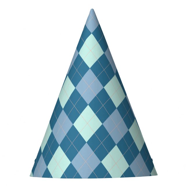 Blue Argyle Vintage Pattern Party Hat (Front)