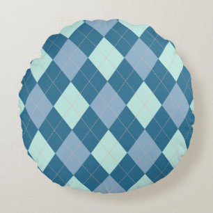 Blue Argyle Vintage Pattern Round Pillow