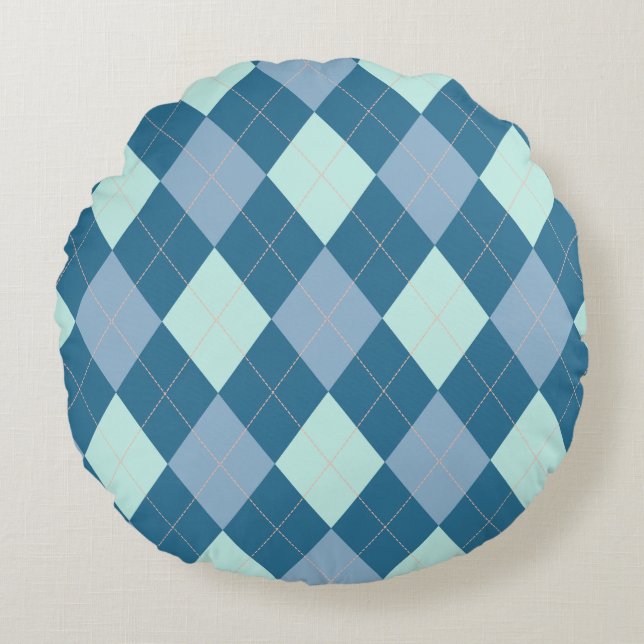 Blue Argyle Vintage Pattern Round Pillow (Front)