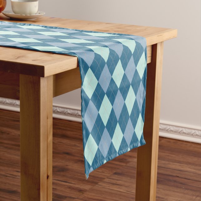 Blue Argyle Vintage Pattern Short Table Runner (In Situ)