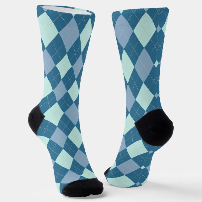 Blue Argyle Vintage Pattern Socks (Angled)