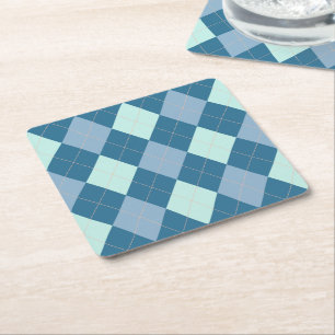 Blue Argyle Vintage Pattern Square Paper Coaster