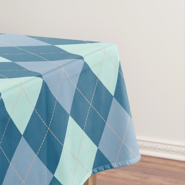 Blue Argyle Vintage Pattern Tablecloth (In Situ)