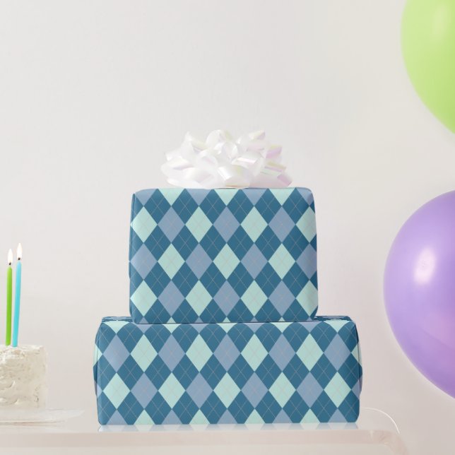 Blue Argyle Vintage Pattern Wrapping Paper (Party Gifts)