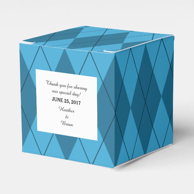 Blue Argyle Wedding Favour Boxes (Front Side)