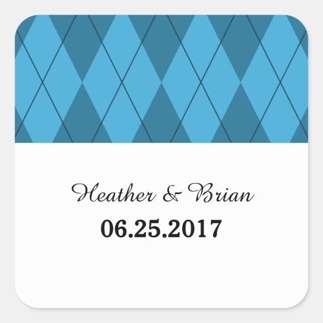Blue Argyle Wedding Stickers (Front)