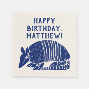 Blue Armadillo Personalized Custom Message Napkin