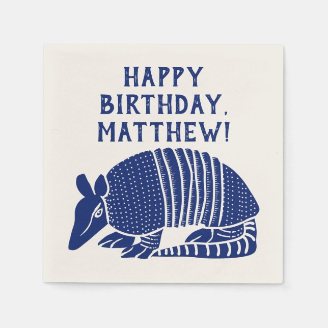 Blue Armadillo Personalized Custom Message Napkin (Front)
