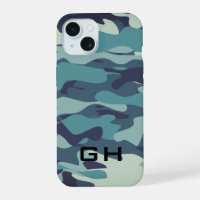 Blue army camo custom monogram iPhone 15 case