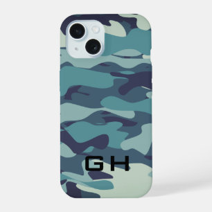 Blue army camo custom monogram iPhone 15 case