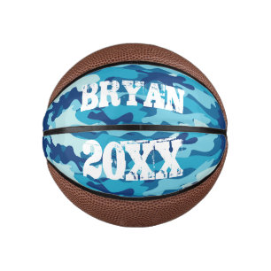 Blue army camouflage custom name mini basketball