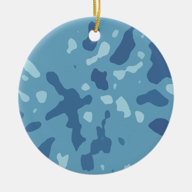 Blue Army Camouflage Pattern Ceramic Ornament (Front)