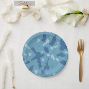 Blue Army Camouflage Pattern Paper Plate