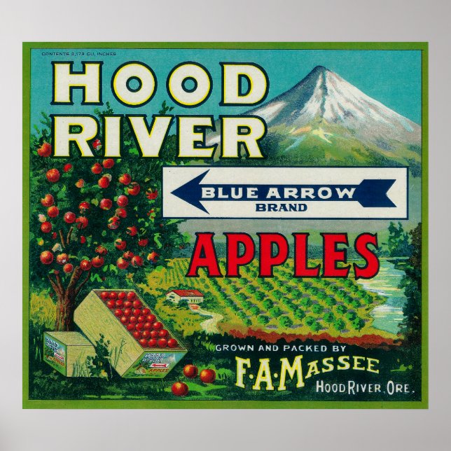 Blue Arrow Apple Crate LabelHood River, OR Poster (Front)