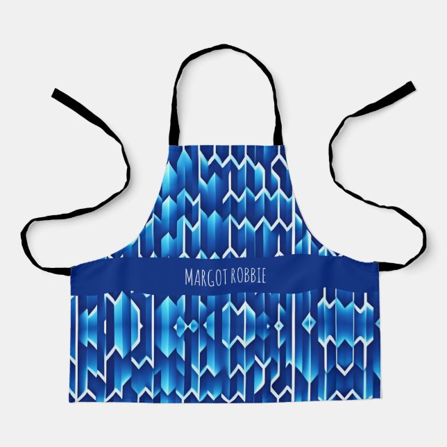 Blue Arrows and Lines Geometric Pattern Apron (Front)