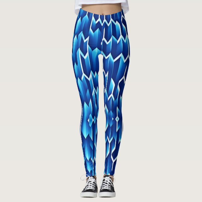 Blue Arrows and Lines Geometric Pattern Leggings (Front)