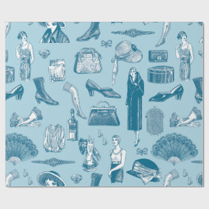 blue art deco 1920s flapper glamour feminine wrapping paper